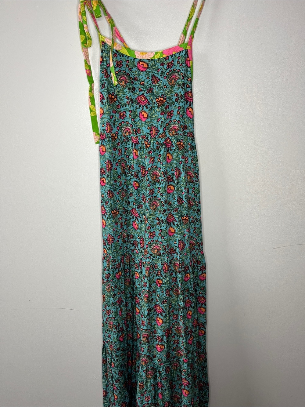 Natural Life Maddie Maxi Dress in Turquoise Pink Floral Print Sleeveless
